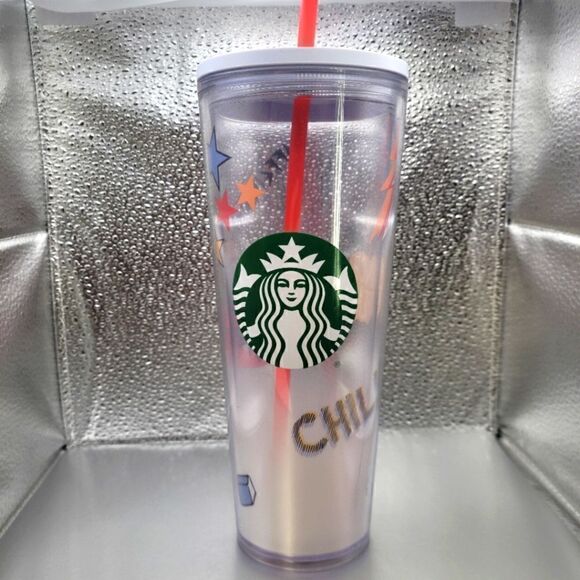NWT! Starbucks Summer Graffiti Back To School Retro Clear Cold Cup 24oz Tumbler - Picture 1 of 5